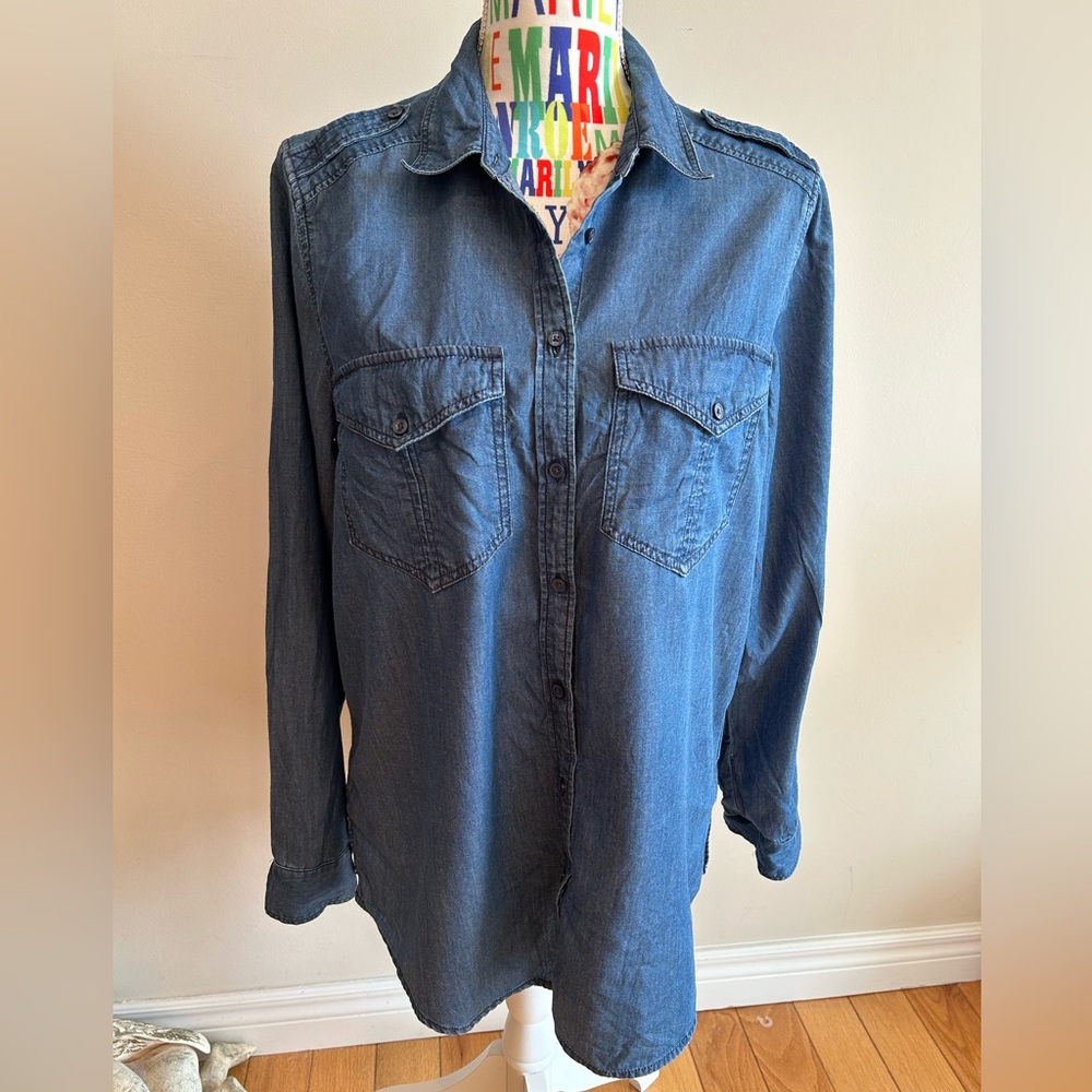 Express Blue Denim Shirt Cotton Lyocell Blend